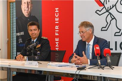 Erster Auftritt: Henri Kox, der neue Minister für Innere Sicherheit (rechts), und Polizei-Generaldirektor Philippe Schrantz
