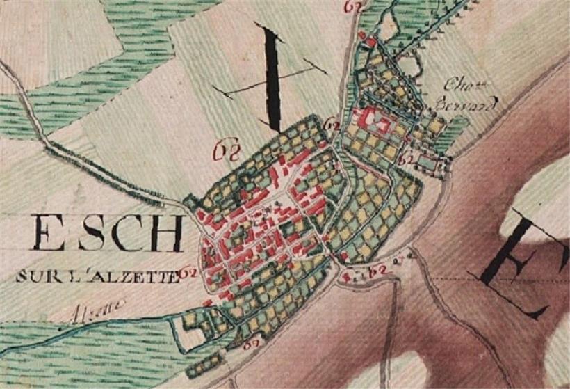 Esch und Berwart um das Jahr 1778 (Ferraris-Karte)

