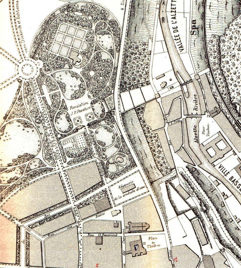 Étang au jardin creux, extrait du plan Jean-Pierre Biermann, Luxembourg, 1878