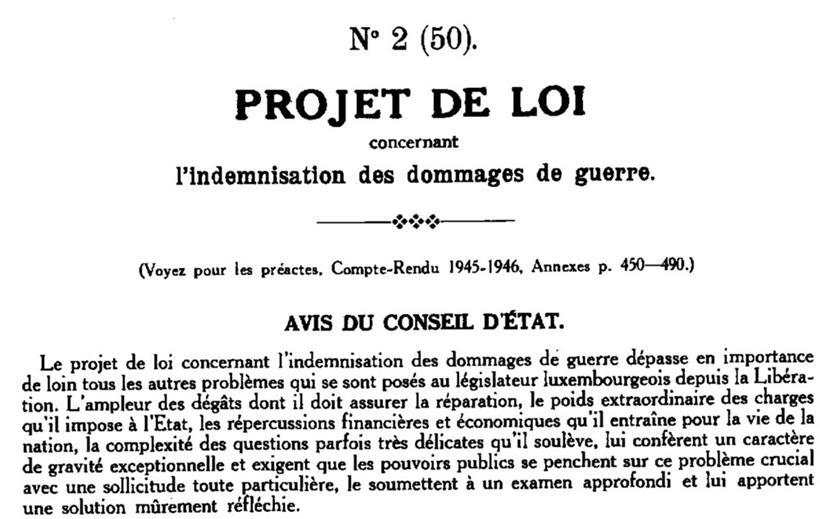 Extrait d’un document parlementaire sur la loi concernant l’indemnisation des dommages de guerre

