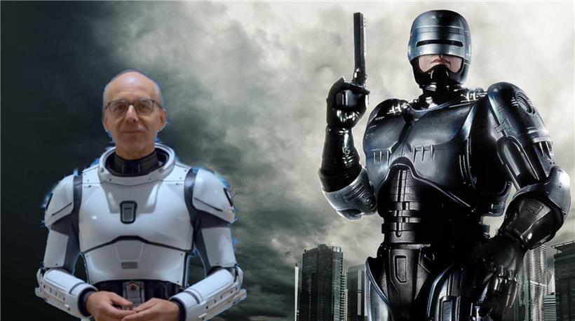 Fantasievolle Darstellung von Astro-Frieden und Robo-Gloden in einer futuristischen Sci-Fi-Welt