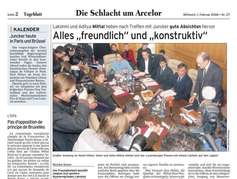 Fast genau 15 Jahre ist es her, dass Vater und Sohn gemeinsam ihr Übernahmeangebot für Arcelor vorstellten
