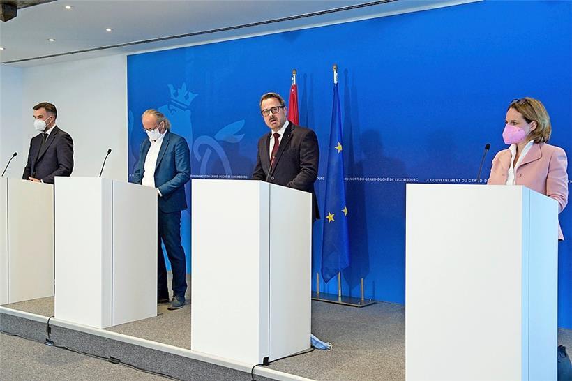 Fayot, Turmes, Bettel und Cahen bei der Pressekonferenz nach dem „Energiedësch“ am 28. Februar
