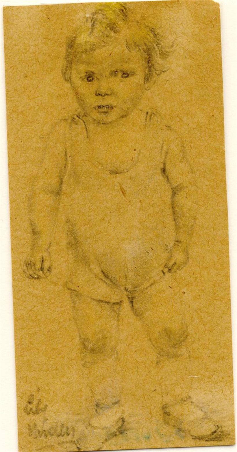 Fernande Useldinger, gezeichnet von Lily Unden, Bleistift auf ausrangiertem Büropapier, 1944 im KZ Ravensbrück