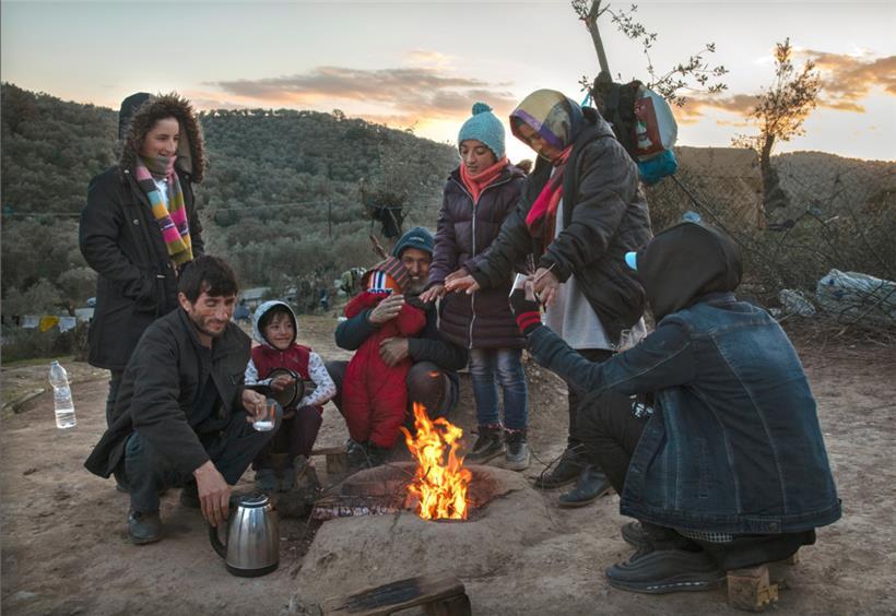 Feu de camp à Moria, Lesbos (Grèce), 2020

