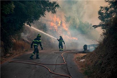 Feuerwehrleute sind in der Nähe der zentralitalienischen Stadt Massarosa im Einsatz
