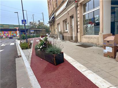 Flower Power: Der Kübel auf dem Radweg
