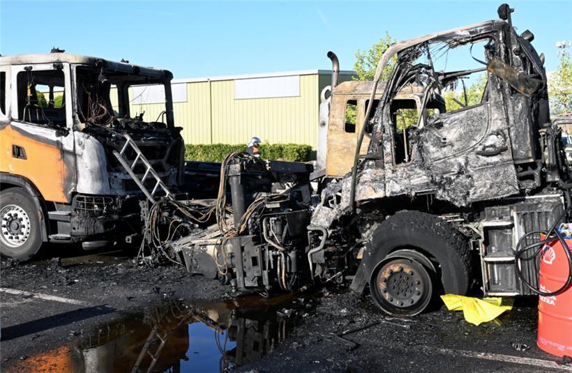Fünf Laster fielen den Flammen zum Opfer
