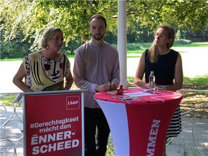 Für sie ist Sicherheit eine Frage der Gerechtigkeit: LSAP-Spitzenkandidaten Paulette Lenert (links) und Ben Streff (Mitte)
