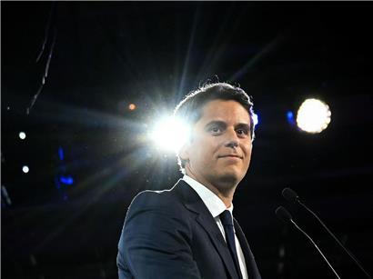 Gabriel Attal, französischer Renaissance-Politiker und Kandidat bei der Präsidentschaftswahl 2027, spricht bei Veranstaltung