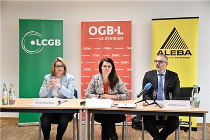 Geeint in Frustration (v.l.): Die Gewerkschafter Maria-Helena Macedo (LCGB), Sylvie Reuter (OGBL) und Roberto Mendolia (Aleba)
