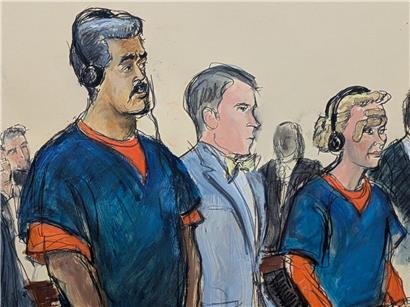 Gerichtszeichnung von Nicolas Maduro und Cilia Flores vor dem Bundesgericht in Manhattan, Venezuela Politik Prozess