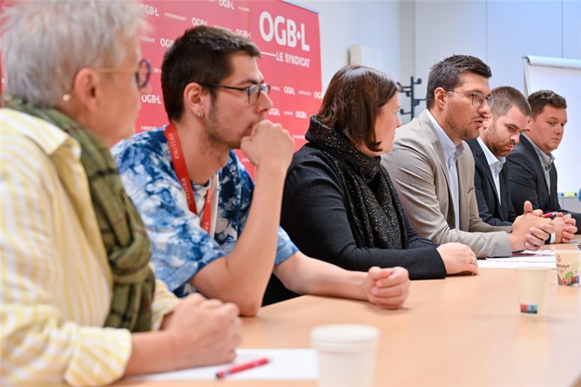 Gewerkschaftlicher Widerstand: (v.l.) Ingrid Théodore, Boris Westemeier, Catherine Molitor, Smail Suljic, Ben Soisson und Tom Mamer
