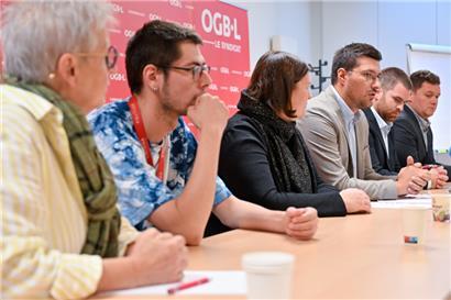 Gewerkschaftlicher Widerstand: (v.l.) Ingrid Théodore, Boris Westemeier, Catherine Molitor, Smail Suljic, Ben Soisson und Tom Mamer
