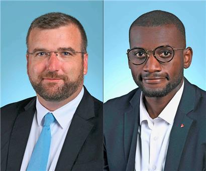 Grégoire de Fournas du Rassemblement national (g.) et Carlos Martens Bilongo du parti La France Insoumise (LFI) 
