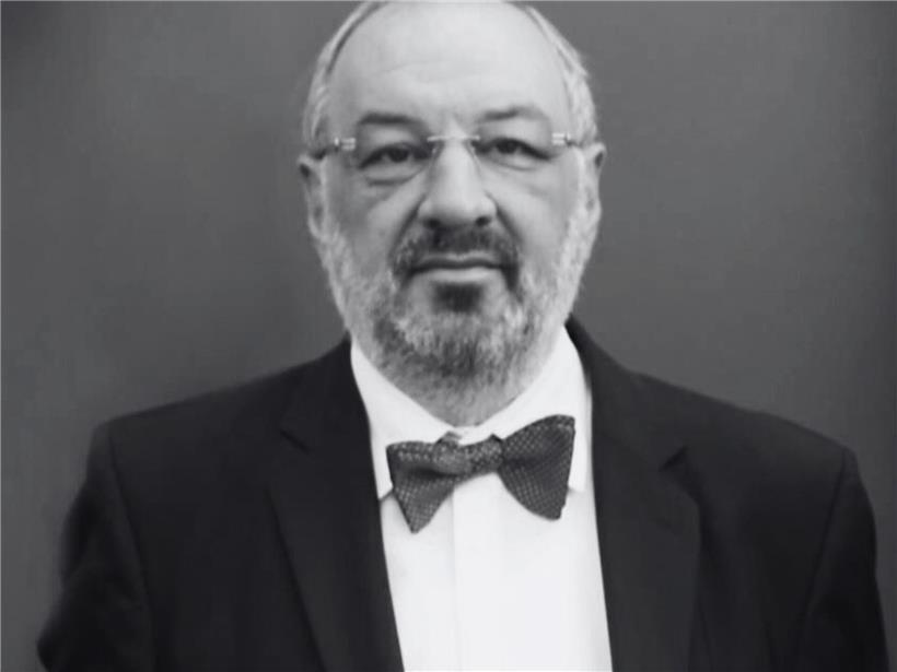 Porträt von Gust Stefanetti, einem Künstler, vor neutralem Hintergrund, kreative Atmosphäre