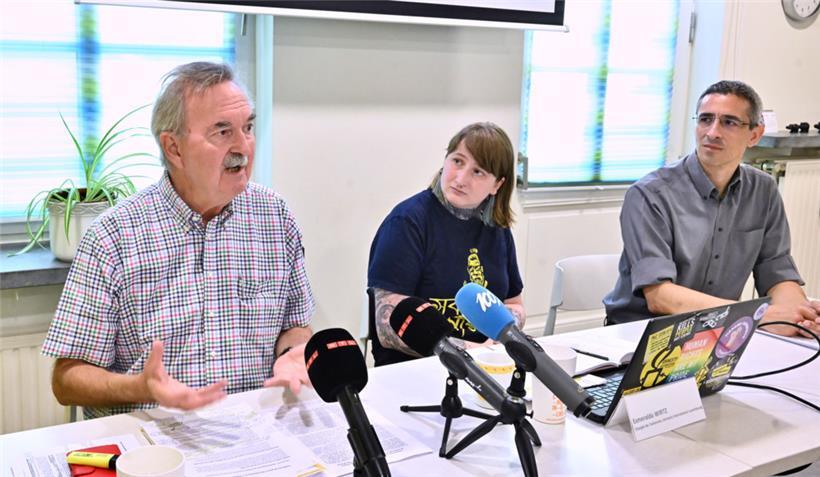 Guy Foetz (Solidaritéit mat den Heescherten), Esmeralda Wirtz und David Pereira (Amnesty International) wollen eine andere Vision für Luxemburgs Gesellschaft

