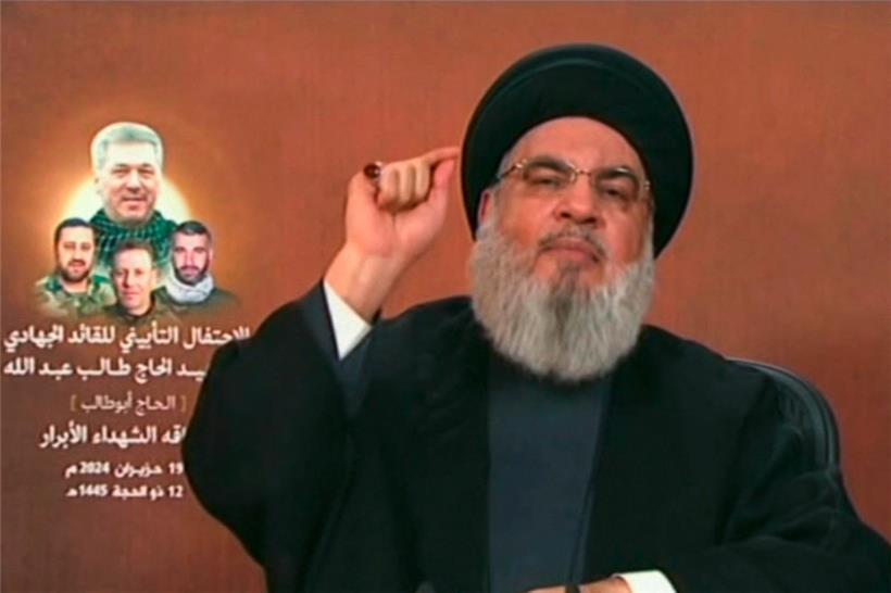 Hisbollah-Chef Hassan Nasrallah droht Israel im Fernsehen
