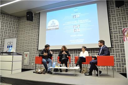 Ian De Toffoli, Präsident der „Lëtzebuerger Bicherediteuren“, Anne Diderich, Präsidentin der „Fédération luxembourgeoise des libraires“, Monique Kieffer, Direktorin der Nationalbibliothek, und CLC-Direktor Nicolas Henckes
