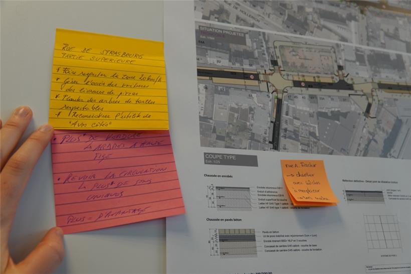 Ihre Anregungen konnten die Teilnehmer nach dem Rundgang auf Kärtchen und Post-i...