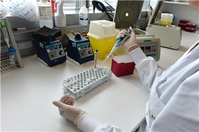 Im Nationalen Gesundheitslabor in Düdelingen testen Wissenschaftler Abstriche auf den Coronavirus

