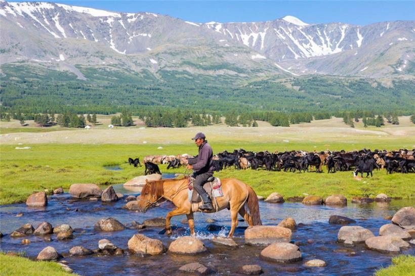 In der malerischen Kulisse der mongolischen Gebirgsketten beobachtete der Welten...