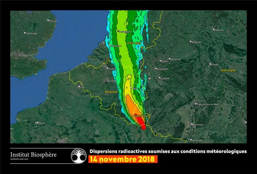 In dieser Modellierung, die einen Zwischenfall im Atomkraft in Cattenom am 14. November 2018 simuliert, wäre Luxemburg laut den Schätzungen stark von Radioaktivität betroffen gewesen

