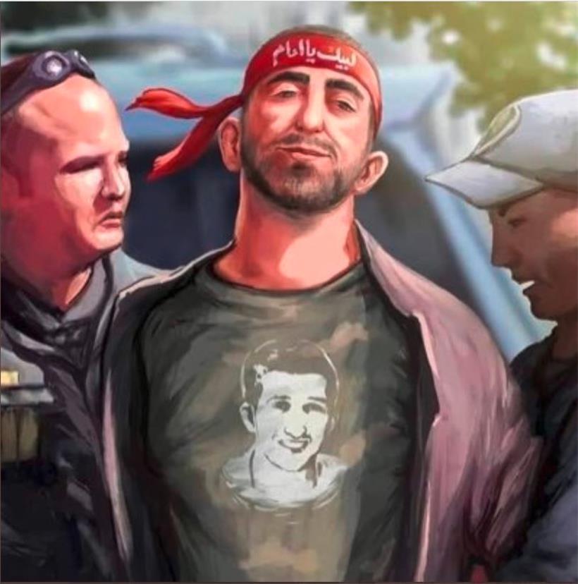 In islamischen Foren kursieren heroisierend bearbeitete Fotos von der Festnahme des mutmaßlichen, in vielen Tweets bejubelten Rushdie-Attentäters
