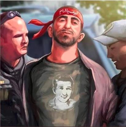 In islamischen Foren kursieren heroisierend bearbeitete Fotos von der Festnahme des mutmaßlichen, in vielen Tweets bejubelten Rushdie-Attentäters
