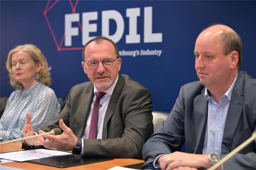 Isabelle Schlesser (Adem), Arbeitsminister Georges Engel und Fedil-Generalsekretär Marc Kieffer

