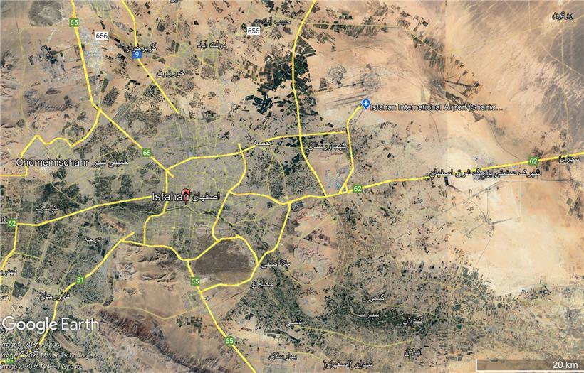 Isfahan im Iran (undatierte Satellitenaufnahme auf Google Earth): Iranische Medien haben inmitten gefährlicher Spannungen in Nahost über eine Explosion weit im Landesinneren berichtet
