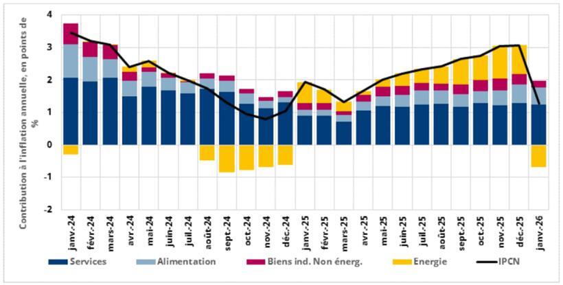 Jährliche Inflationsrate Grafik mit Beiträgen zur Preissteigerung und wirtschaftlichen Entwicklung