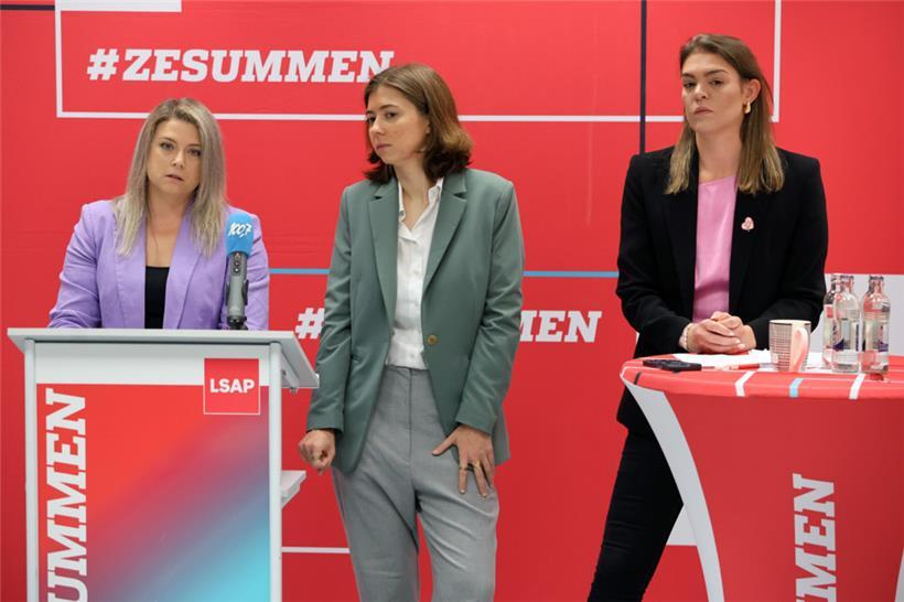 Jasmine Pettinger, Sarah Hargarten und Maxime Miltgen (v.l.n.r.) am Mittwochvormittag in der LSAP-Parteizentrale in Gasperich
