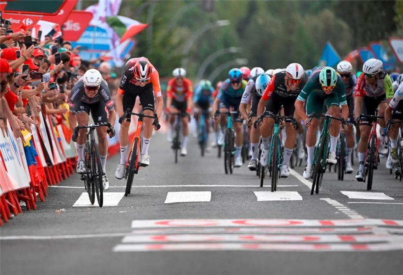 Jasper Philipsen (ganz links) war am Freitag der schnellste Mann bei der Vuelta
