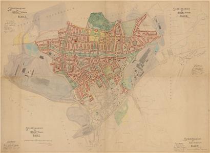 Josef Stübben, Stadtbauplan für Esch a. d. Alzette, Plan in vier Teilen, 1925
