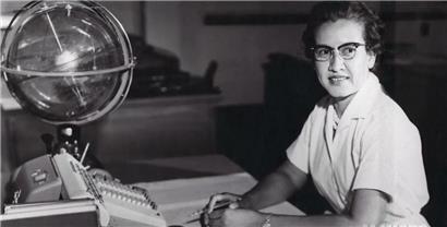Katherine Johnson an ihrem Schreibtisch im Langley Research Center
