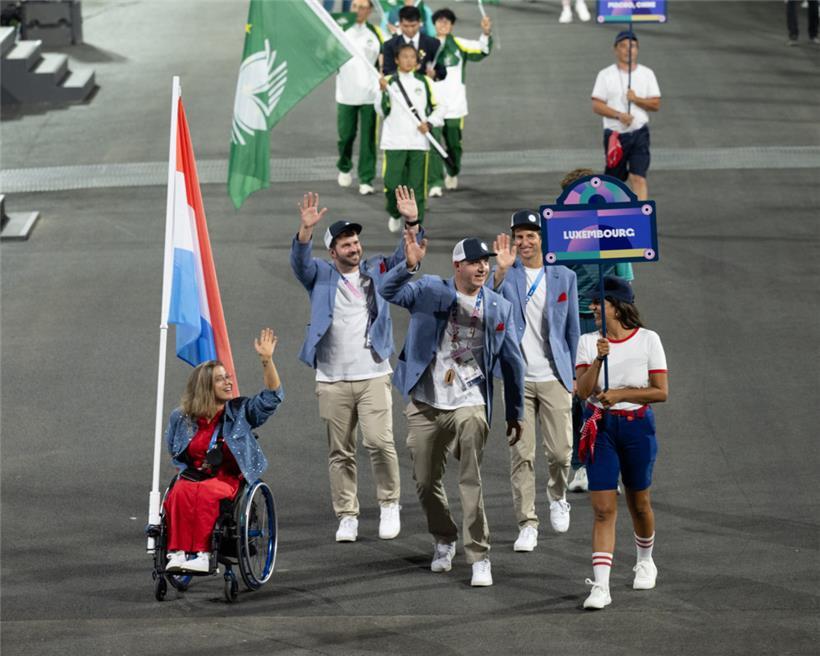 Katrin Kohl, Mathis Finke, Tom Habscheid und Marc Kiefer (v.l.n.r.): Die luxemburgische Delegation bei der Eröffnungsfeier
