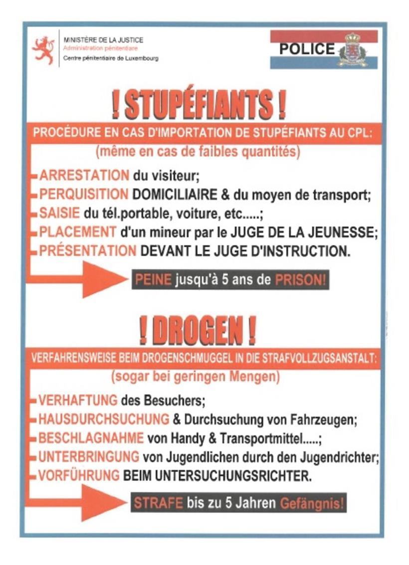 Konsequenzen beim Schmuggeln von Drogen in eine Haftanstalt in Luxemburg