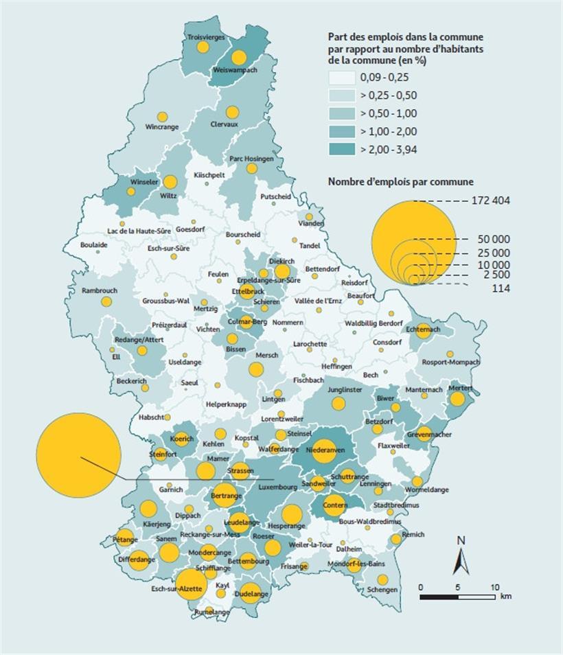 Konzentration der Arbeitsplätze in Luxemburg (2023)
