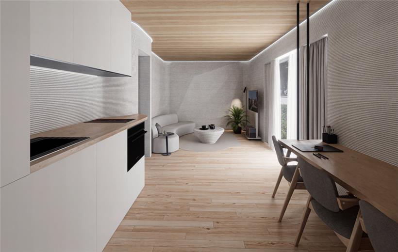 Küche und Wohnbereich erstrecken sich über rund 20 Quadratmeter
