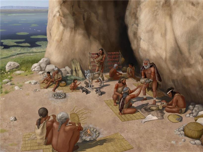 Künstlerische Rekonstruktion von Pınarbaşı vor 15.800 Jahren basierend auf archäologischen Ausgrabungen von Kathryn Killackey