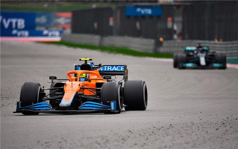  Lando Norris führte das Rennen lange an, verzockte sich allerdings am Ende im Regen
