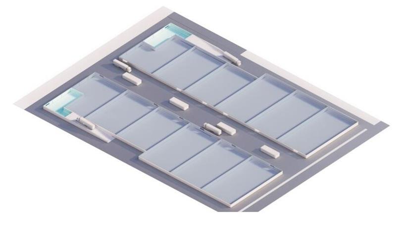 Lastwagen fährt durch das offene Gebäude des Handwerkerhofs, bequeme Zufahrt und Warenanlieferung sichtbar