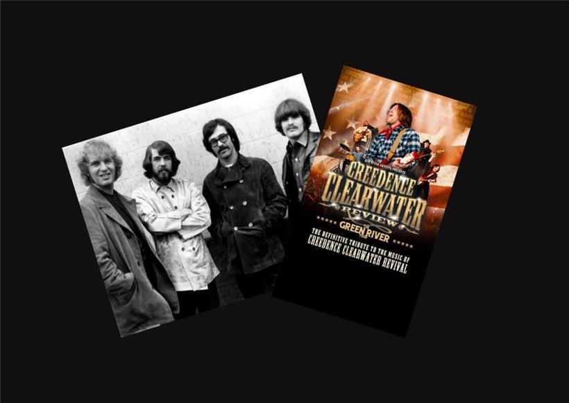 Le groupe original à gauche – Creedence Clearwater Revival – et son „tribute band“ à droite, Creedence Clearwater Review
