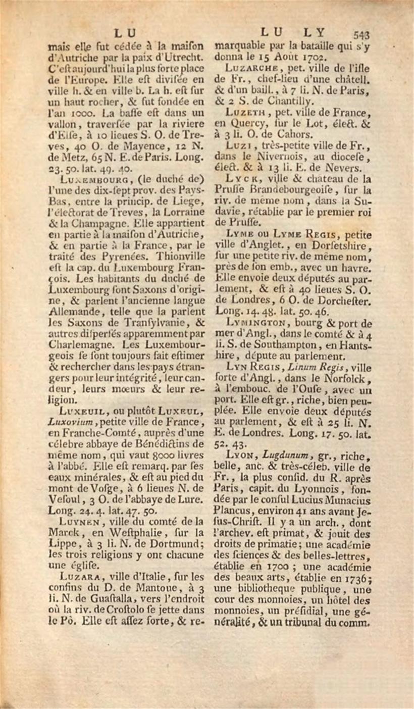 Lemma „Luxembourg, (le duché de)“ im „Dictionnaire géographique-portatif“ (1778)