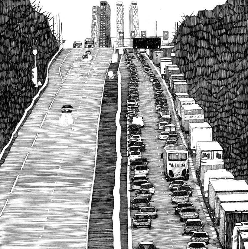 „Les embouteillages“, Charl Vinz, premier dessin de la série „La foule“
