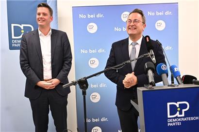 Lex Delles und Xavier Bettel Mitte November 2023, nachdem das „Comité directeur“ der DP dem gemeinsamen Regierungsprogramm mit der CSV zugestimmt hatte
