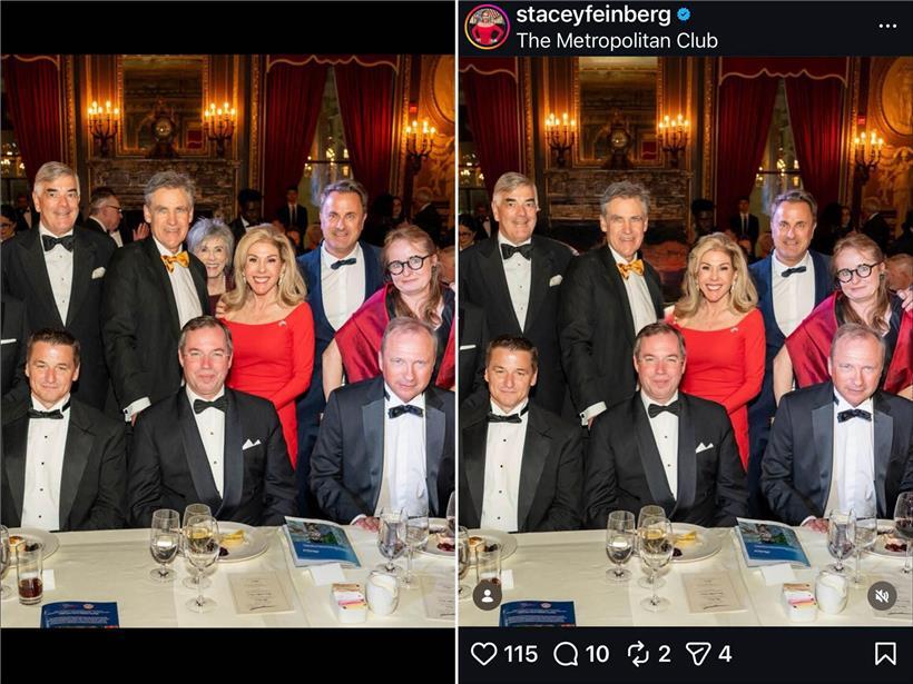 Vergleich Original und gefälschtes Bild der US-Botschaft mit retuschierter Ex-Botschafterin und längeren Haaren