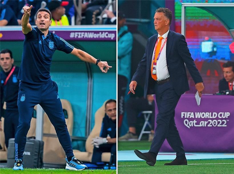 Lionel Scaloni (l.) und Louis van Gaal
