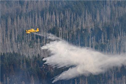 Löschflugzeuge sind auch am Sonntag im Harz am Brocken erneut im Einsatz
